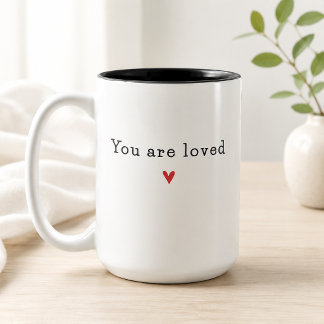 Caneca De Café Em Dois Tons Você É Amado Coração Vermelho Minimalista Inspirad