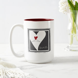 Caneca De Café Em Dois Tons Você e eu - Simples Pássaros Modernos Adoram Cor