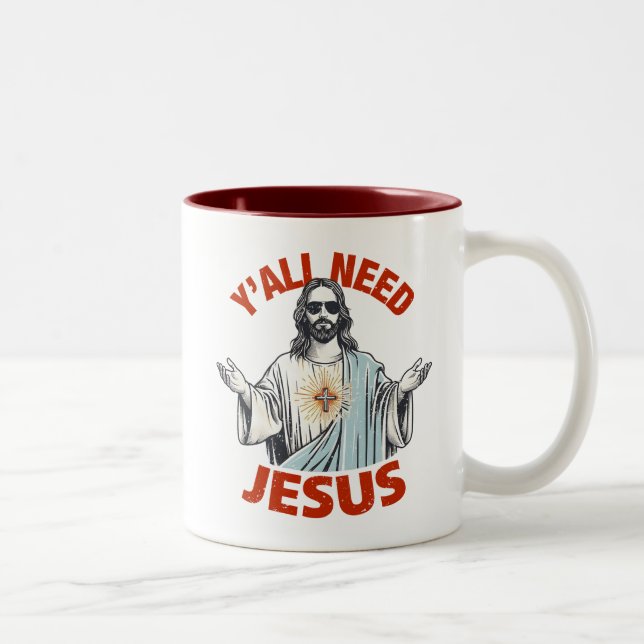 Caneca De Café Em Dois Tons Vocês todos precisam de Jesus (Direita)