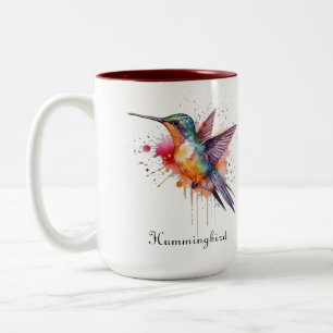 Caneca De Café Em Dois Tons Voo Colorido, beija-flor aquarela personalizado