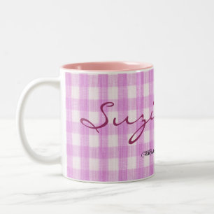 Caneca De Café Em Dois Tons Voo Dragão em Gingham Rosa