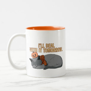 Caneca De Café Em Dois Tons Vou Lidar com Isso Amanhã Gato