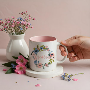 Caneca De Café Em Dois Tons Vovó Escoteiro Tipográfico Floral Rua Floral