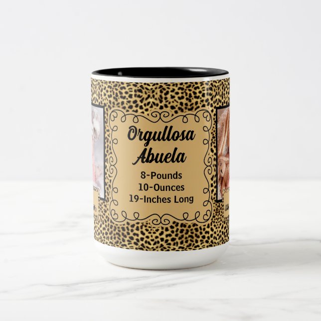 Caneca De Café Em Dois Tons Vovó ESPANHOLA Orgulhosa| Baby Cheetah Photo Mug (Centro)
