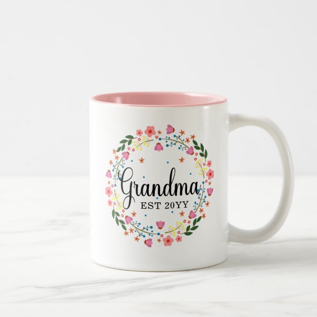 Caneca De Café Em Dois Tons Vovó Estabelecida Dotada Floral Dois Tons (Direita)