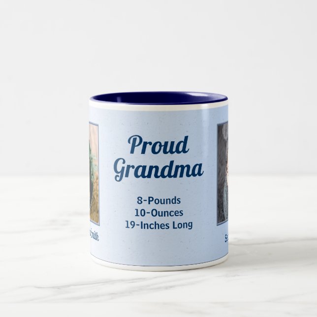 Caneca De Café Em Dois Tons Vovó Nova Bebê Orgulhosa em Foto Azul (Centro)
