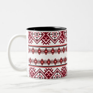 Caneca De Café Em Dois Tons Vyshyvanka - Ucrânia Pattern Mug