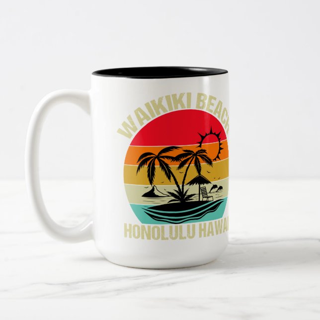 Caneca De Café Em Dois Tons Waikiki Beach Hawaii (Esquerda)