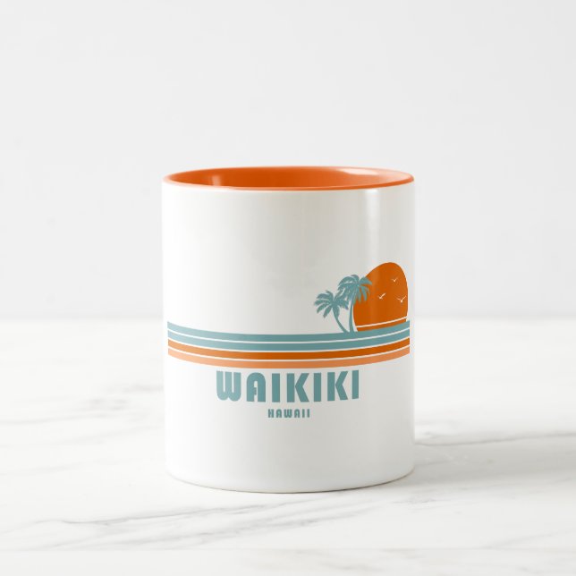 Caneca De Café Em Dois Tons Waikiki Hawaii Sun Palm Trees (Centro)