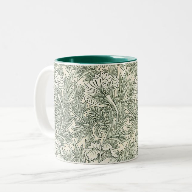 Caneca De Café Em Dois Tons Wallpaper tulip William Morris verde têxtil (Frente Esquerda)