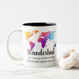 Caneca De Café Em Dois Tons Wanderlust/design colorido do mapa do mundo para
