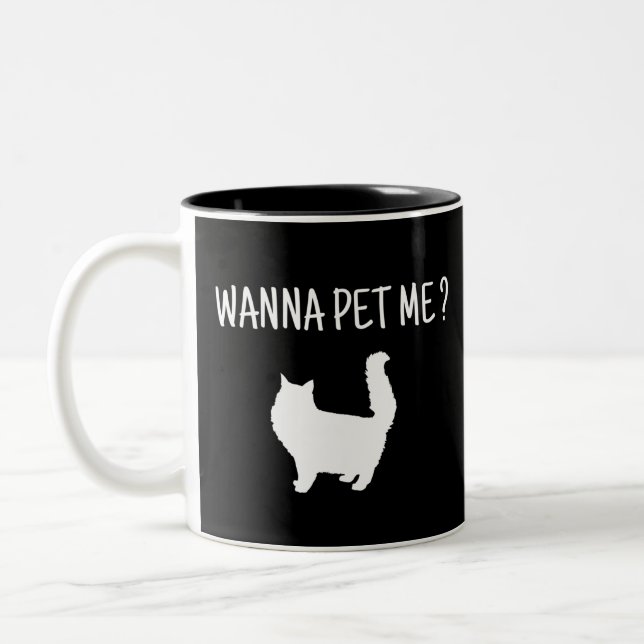Caneca De Café Em Dois Tons Wanna Pet Me Cat (Esquerda)