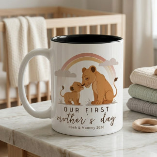 Caneca De Café Em Dois Tons Warm Lion Mom Baby First Mothers Day Calm Love Art