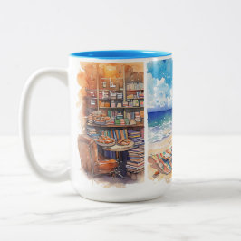 Caneca De Café Em Dois Tons Watercolor Book Lover Mug, Cozy reader gift idea