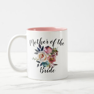 Caneca De Café Em Dois Tons Watercolor Floral Dusty Rosa Mãe Noiva Casamento