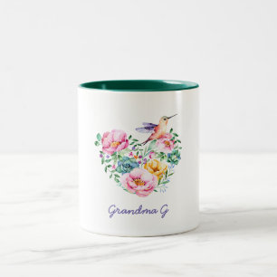 Caneca De Café Em Dois Tons Watercolor Floral Heart Hummingbird Avô Gift
