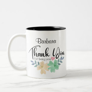 Caneca De Café Em Dois Tons Watercolor Floral Obrigado Por Ser Personalizado