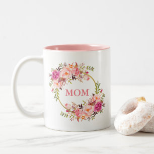 Caneca De Café Em Dois Tons Watercolor Floral Rosa Dourada Mãe