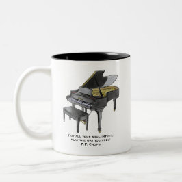 Caneca De Café Em Dois Tons Watercolor Grand Piano  Illustration Chopin Quote 