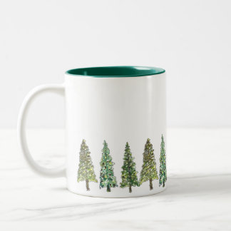 Caneca De Café Em Dois Tons Watercolor Pine Trees Forest