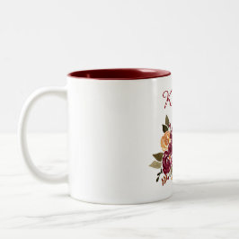 Caneca De Café Em Dois Tons Watercolor Rosa Red Dourado Wreath com Nome