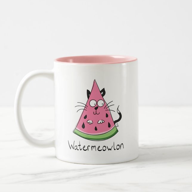 Caneca De Café Em Dois Tons Watermeowlon Watermelon Cat. Café Engraçado (Esquerda)