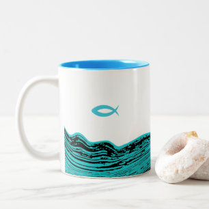 Caneca De Café Em Dois Tons Wavy Watts Jesus Fish