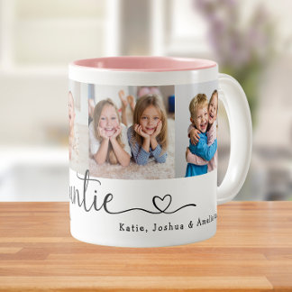Caneca De Café Em Dois Tons We Love you Auntie 4 Photo Collage Modern Script
