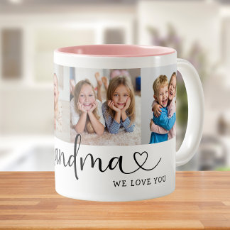 Caneca De Café Em Dois Tons We Love you Grandma Script 4 Photo Modern