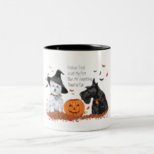 Caneca De Café Em Dois Tons Westie e Scottie no Halloween