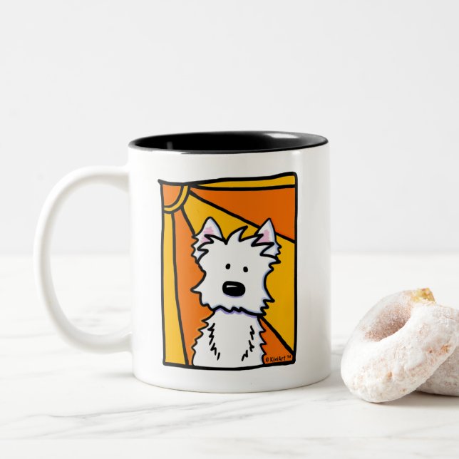 Caneca De Café Em Dois Tons Westie Sunshine KiniArt (Com Donut)