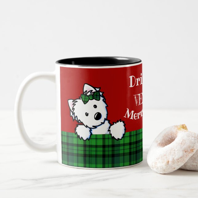Caneca De Café Em Dois Tons Westies de Natal KiniArt (Com Donut)