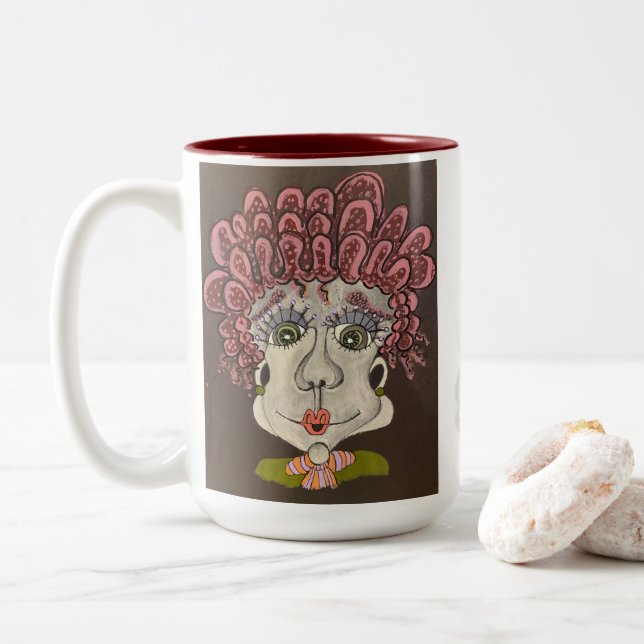Caneca De Café Em Dois Tons Whimsic Face Mug (Com Donut)