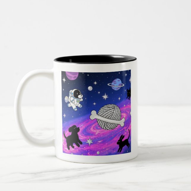 Caneca De Café Em Dois Tons Whimsical Astronaut Dog Space Galaxy Mug (Esquerda)