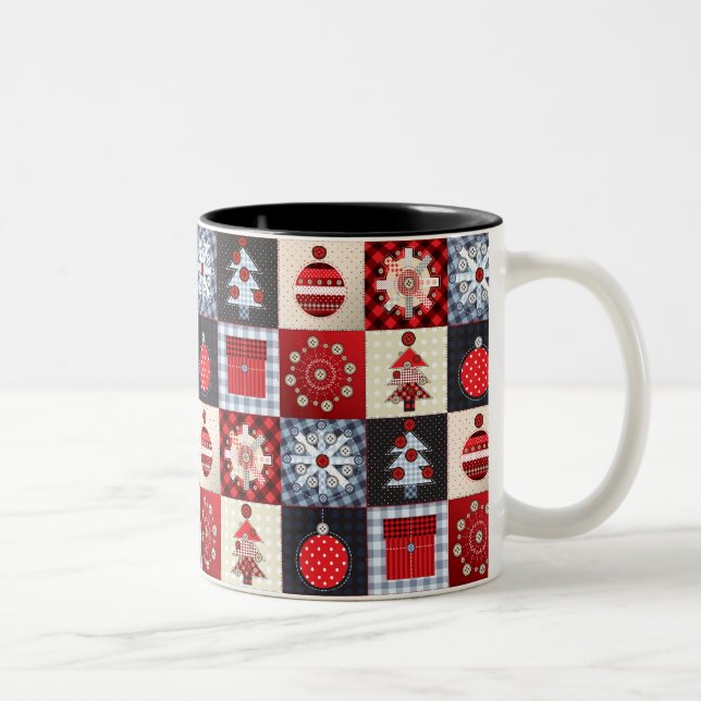 Caneca De Café Em Dois Tons Whimsical Gingham — Patchwork Qui (Direita)