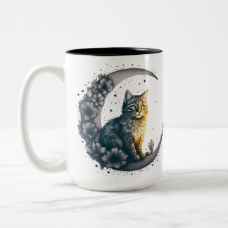 Caneca De Café Em Dois Tons Whimsical Moonlit Cat Art