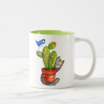 Whimsical Sneaky Cat com Cactus