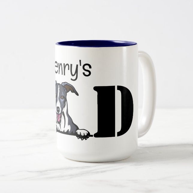 Caneca De Café Em Dois Tons Whippet Espiando Papai Personalizado (Frente Esquerda)