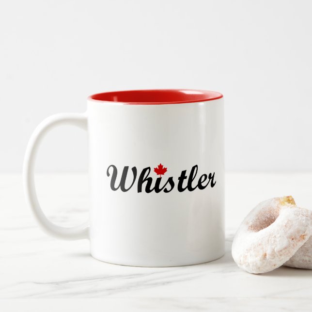 Caneca De Café Em Dois Tons Whistler Canada Script Small Maple Leaf (Com Donut)