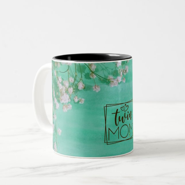 Caneca De Café Em Dois Tons White Flowers Twin Mãe (Frente Esquerda)