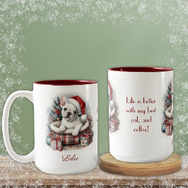 Caneca De Café Em Dois Tons White Frenchie, em um belo Natal