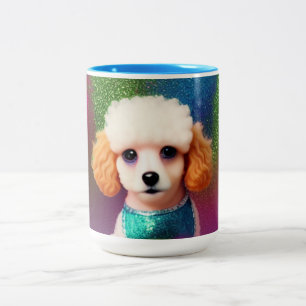 Caneca De Café Em Dois Tons White Poodle com Creme Ears no Rainbow Sparkle
