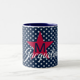 Caneca De Café Em Dois Tons White Stars de Nome Personalizado Clássico no Mari
