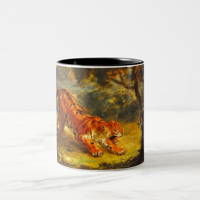 Caneca De Café Em Dois Tons Wild Tiger e Cobra (Arte Animal) (Centro)