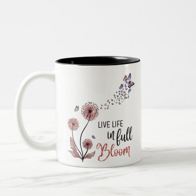Caneca De Café Em Dois Tons Wildflower cita "Live life in cheio bloom" (Esquerda)