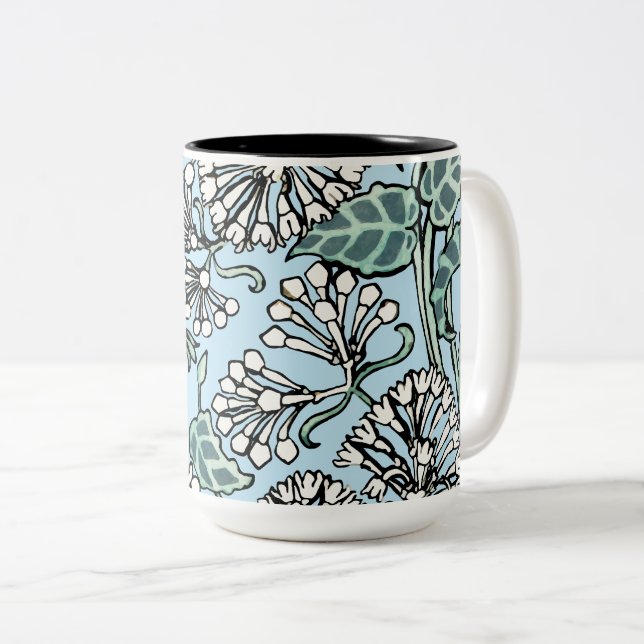 Caneca De Café Em Dois Tons William Morris Jasmine e deixa o padrão (Frente Esquerda)