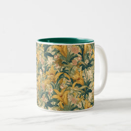 Caneca De Café Em Dois Tons William Morris Ouro Lily Vintage Pré-Raphaelite
