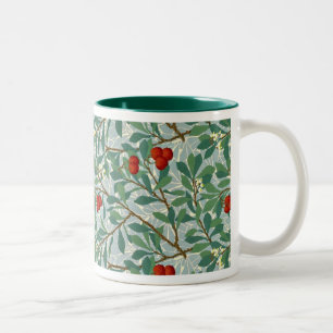 Caneca De Café Em Dois Tons William Morris Pattern em Berry Red e Turquoise