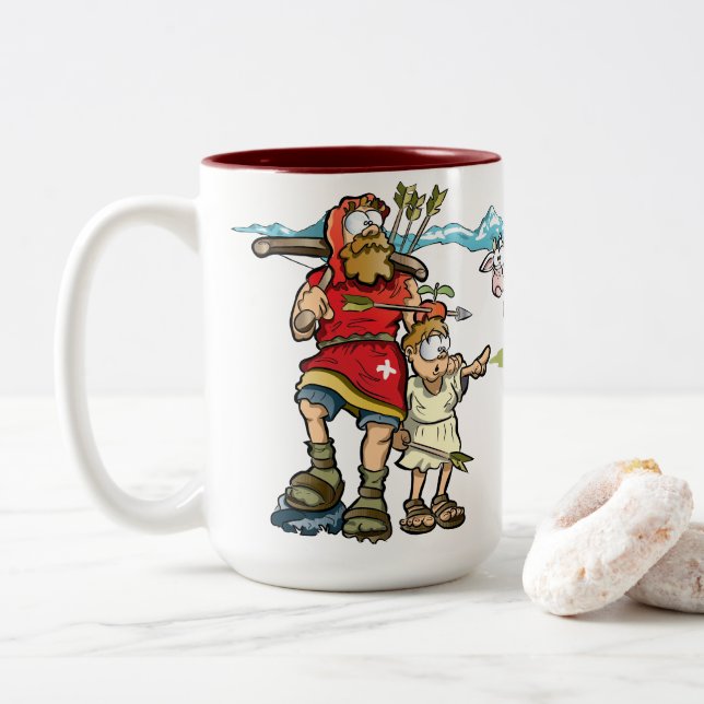 Caneca De Café Em Dois Tons William Tell buclic view com vacas nos Alpes (Com Donut)