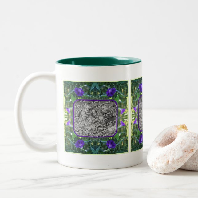 Caneca De Café Em Dois Tons Wilning Glory Flowers Frame Adicionar Sua Foto (Com Donut)